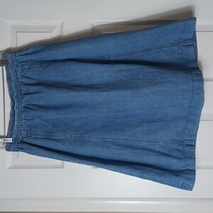 Jean Machine Vintage Denim Skirt With Pleated Waist Side Zipper Button Size 16